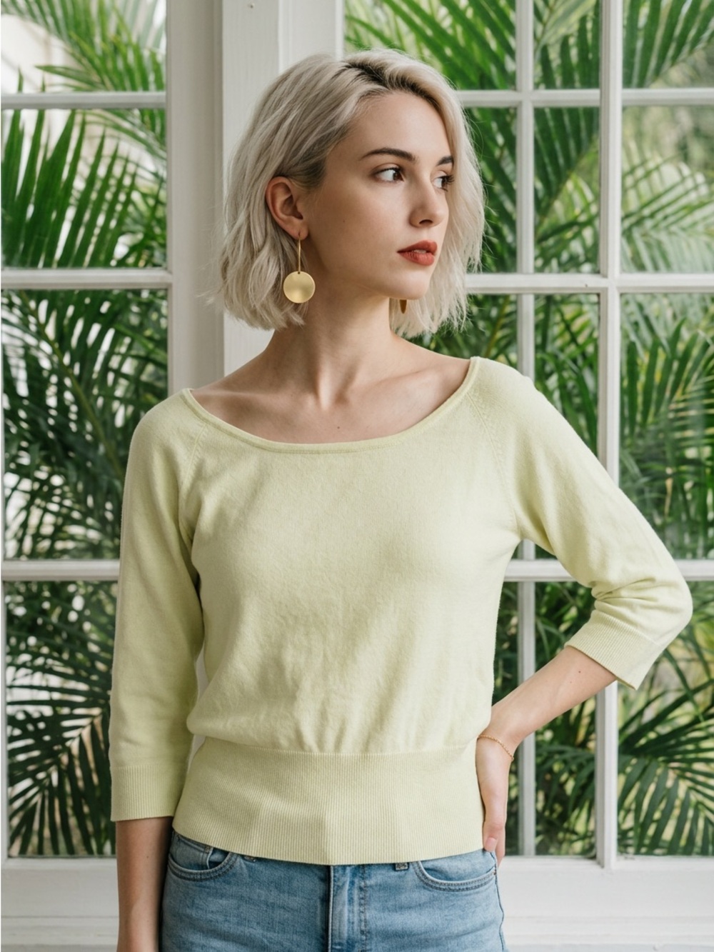 S. Oliver Off-the-Shoulder Lightweight Sweater in Pale Green